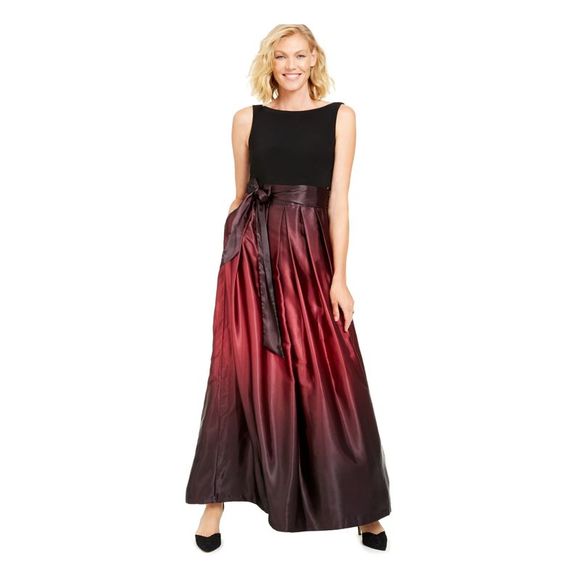 SL Fashions Women's Ombre Satin Bow Sash Gown Black Size 12